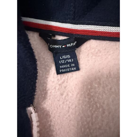 Girls Tommy Hilfiger Pink Blue Jacket Hoodie Full Zip Size Large 12/14 - Picture 4 of 4